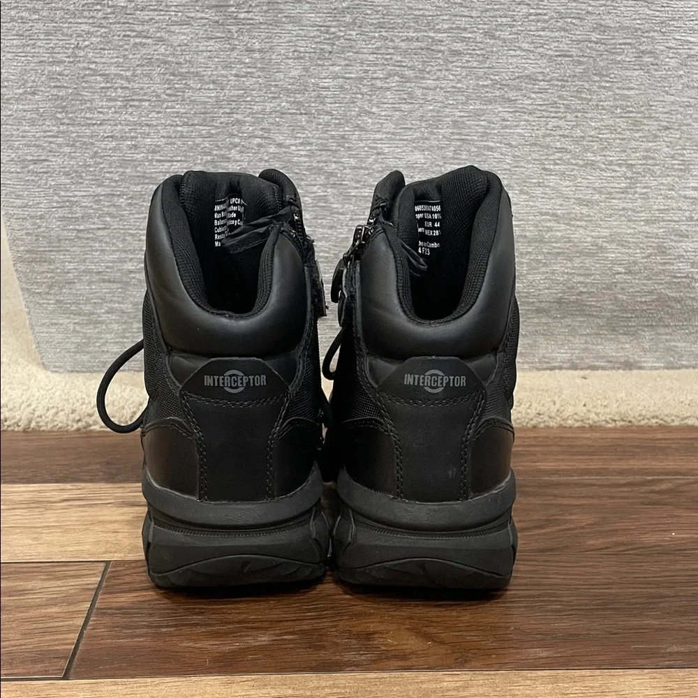 Black interceptor tactical boots with zipper closure